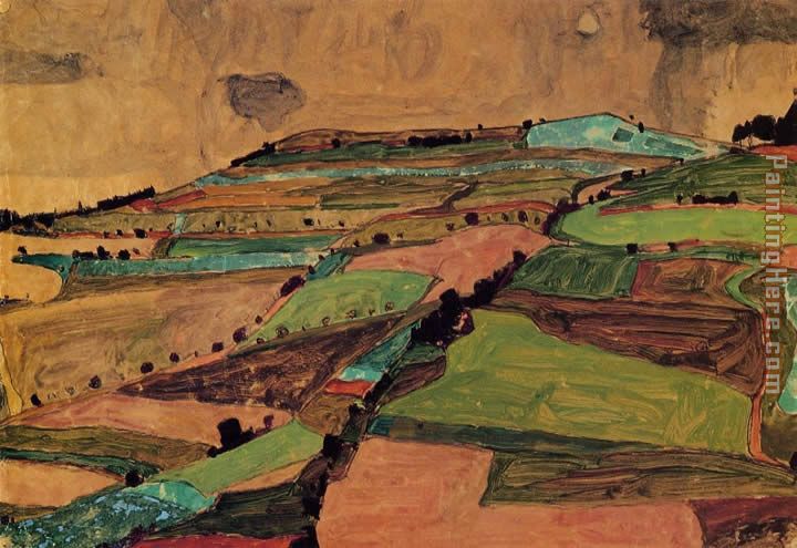 Field Landscape painting - Egon Schiele Field Landscape art painting